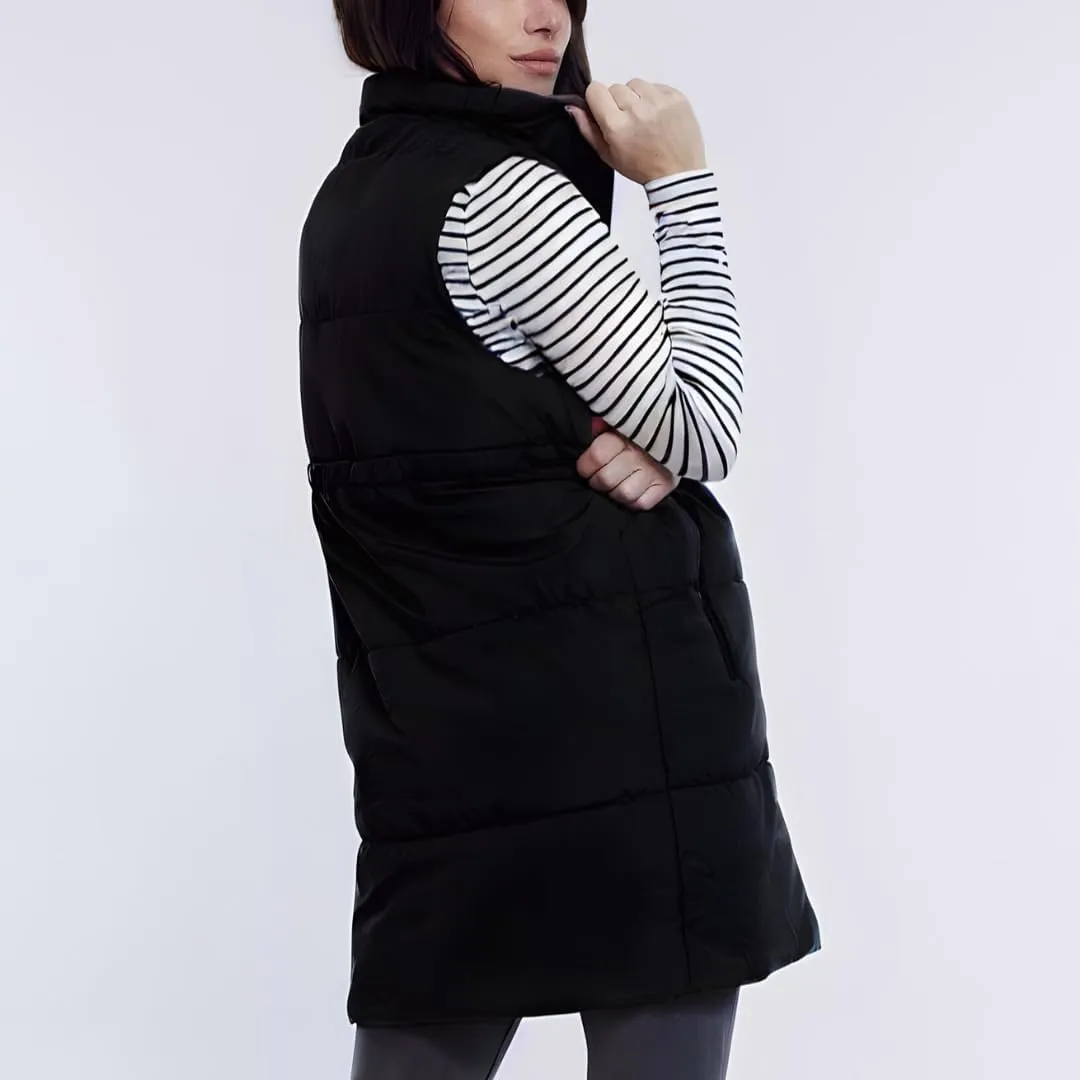 Motherhood Maternity Women's Sleeveless Long Pregnancy Puffer Vest with Pockets
