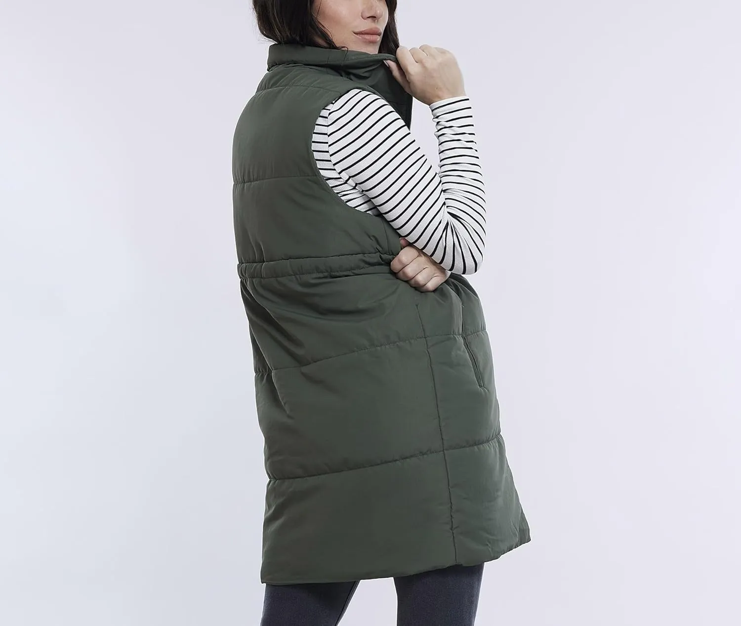 Motherhood Maternity Women's Sleeveless Long Pregnancy Puffer Vest with Pockets