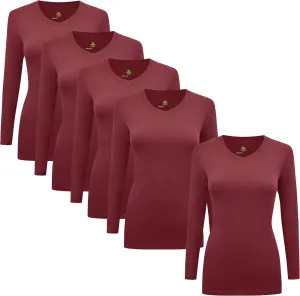 Natural Uniforms Women's V-Neck Long Sleeve Under Scrub Stretch T-Shirt - Multi Pack of 5