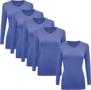Natural Uniforms Women's V-Neck Long Sleeve Under Scrub Stretch T-Shirt - Multi Pack of 5
