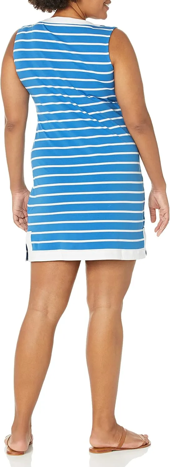 Nautica Women's Breton Stripes Sleeveless V-Neck Stretch Cotton Polo Dress