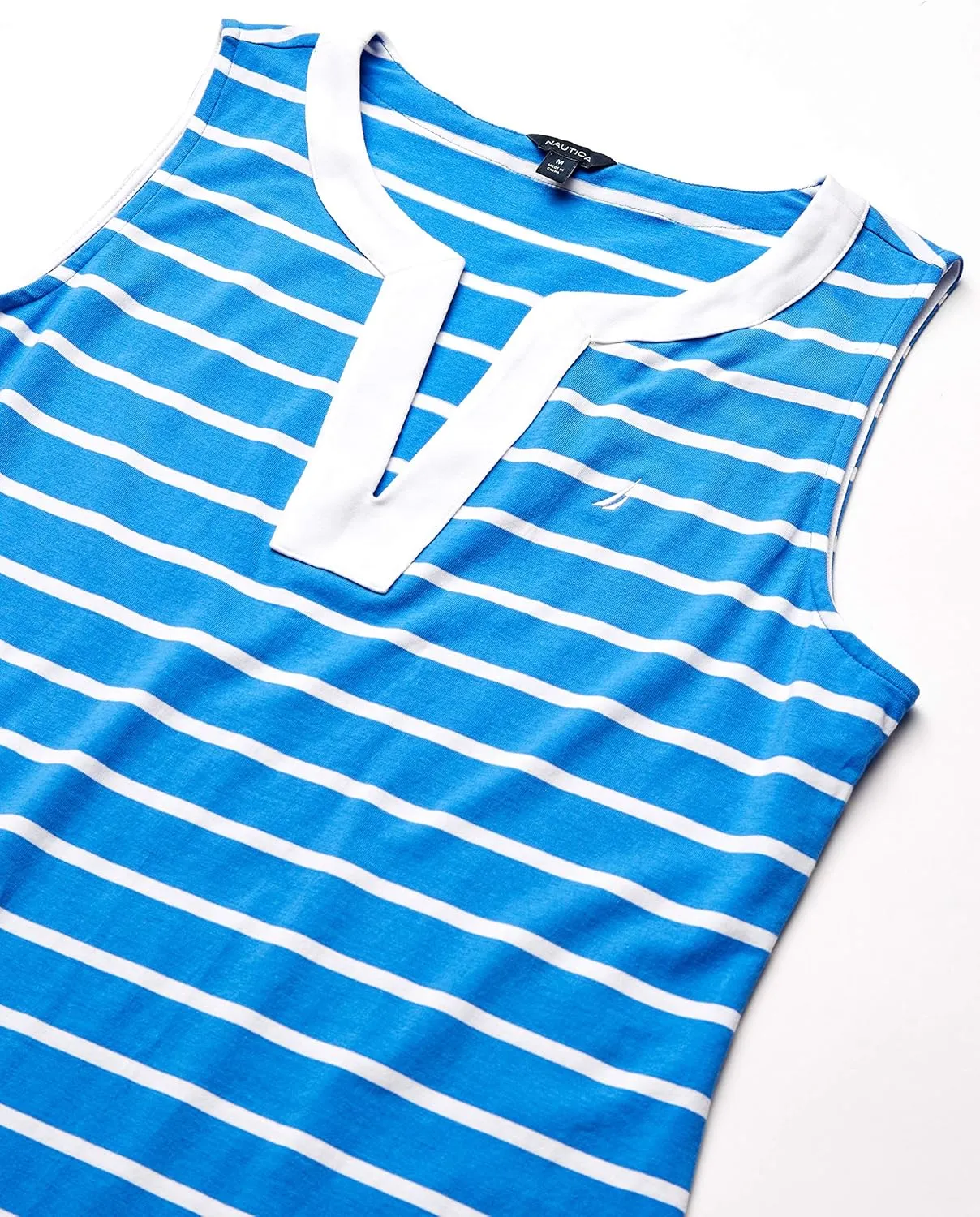 Nautica Women's Breton Stripes Sleeveless V-Neck Stretch Cotton Polo Dress