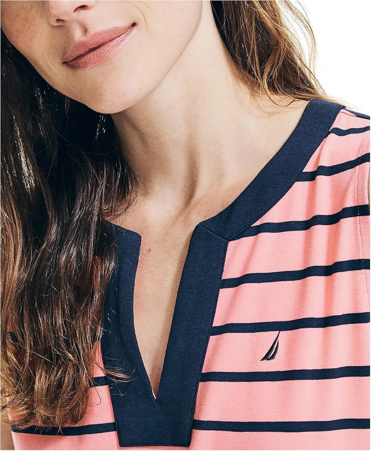 Nautica Women's Breton Stripes Sleeveless V-Neck Stretch Cotton Polo Dress