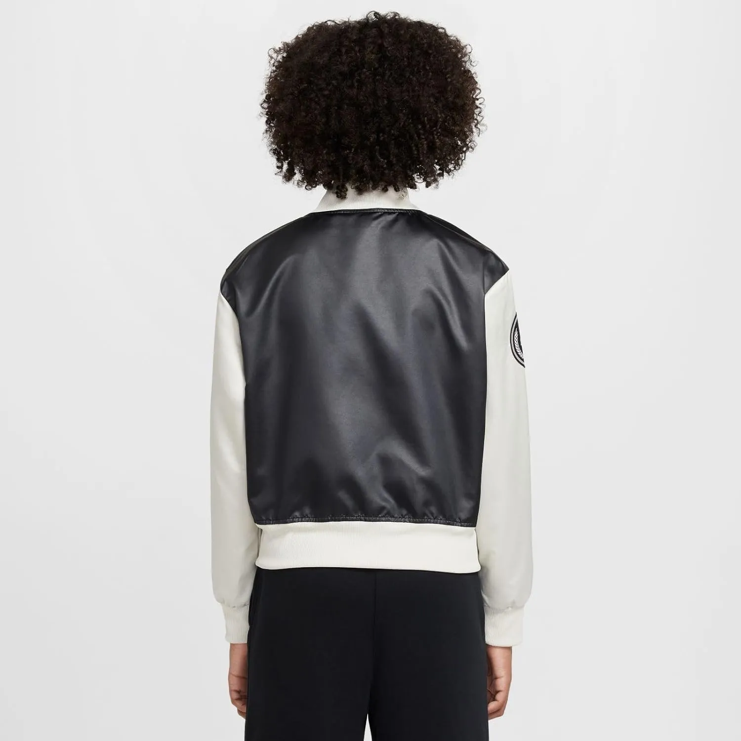 Nike Sportswear Girls' Varsity Jacket (FZ5563-010, Black/Light Bone)