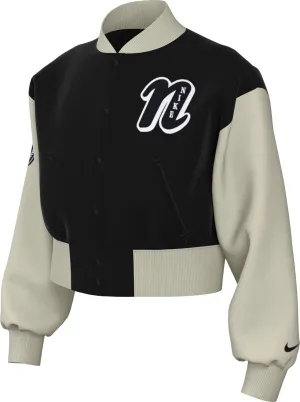Nike Sportswear Girls' Varsity Jacket (FZ5563-010, Black/Light Bone)