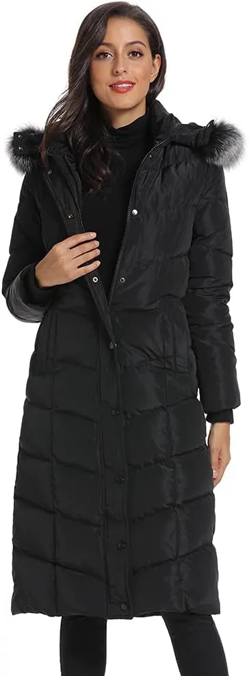 Obosoyo Women's Hooded Thickened Long Down Jacket Maxi Down Parka Puffer Coat