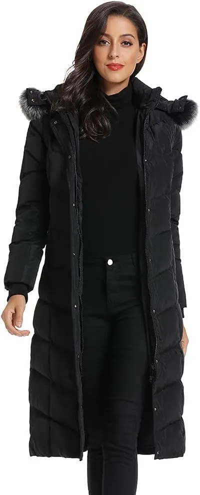 Obosoyo Women's Hooded Thickened Long Down Jacket Maxi Down Parka Puffer Coat