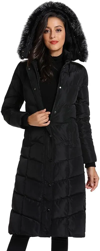 Obosoyo Women's Hooded Thickened Long Down Jacket Maxi Down Parka Puffer Coat