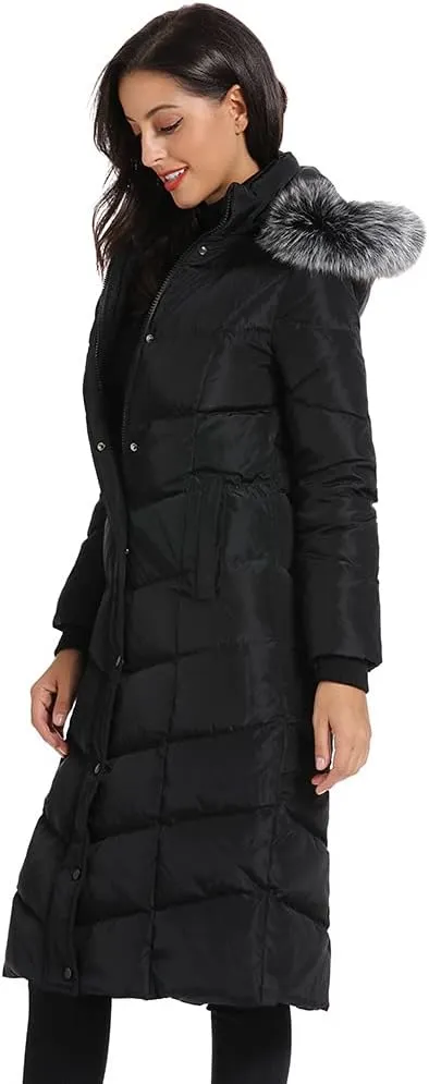 Obosoyo Women's Hooded Thickened Long Down Jacket Maxi Down Parka Puffer Coat