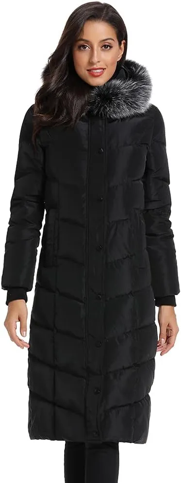 Obosoyo Women's Hooded Thickened Long Down Jacket Maxi Down Parka Puffer Coat