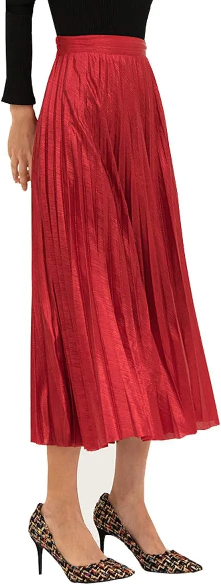 Only Faith Womens Elastic Metal Color High Waist Swing Skirt Fashion Midi Skirt