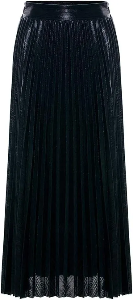 Only Faith Womens Elastic Metal Color High Waist Swing Skirt Fashion Midi Skirt