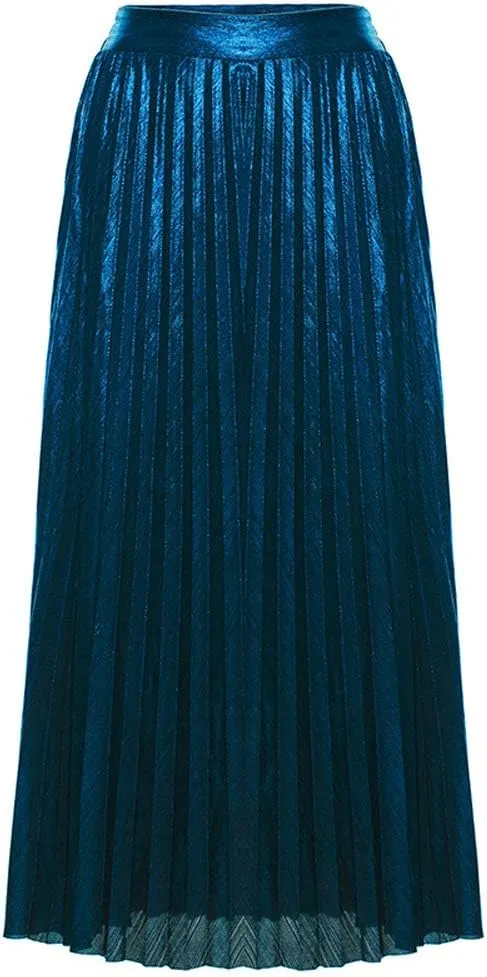 Only Faith Womens Elastic Metal Color High Waist Swing Skirt Fashion Midi Skirt