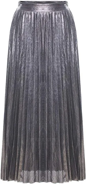 Only Faith Womens Elastic Metal Color High Waist Swing Skirt Fashion Midi Skirt