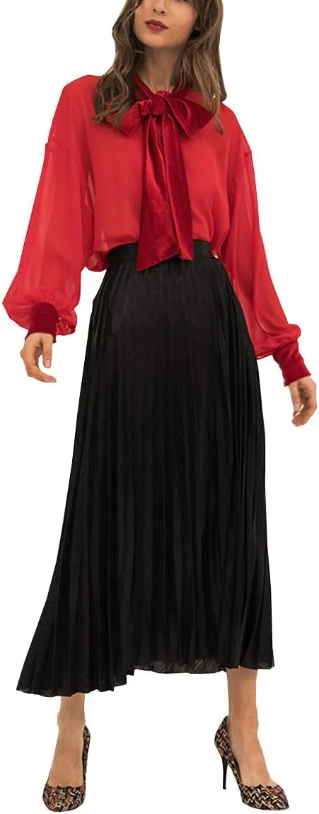 Only Faith Womens Elastic Metal Color High Waist Swing Skirt Fashion Midi Skirt