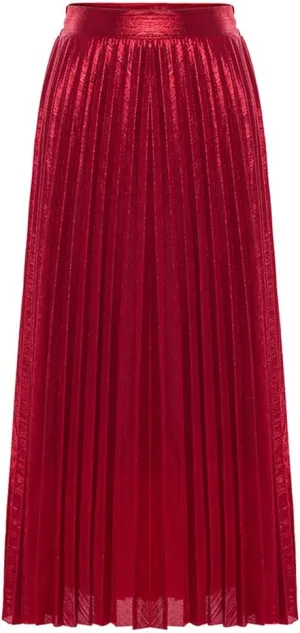 Only Faith Womens Elastic Metal Color High Waist Swing Skirt Fashion Midi Skirt