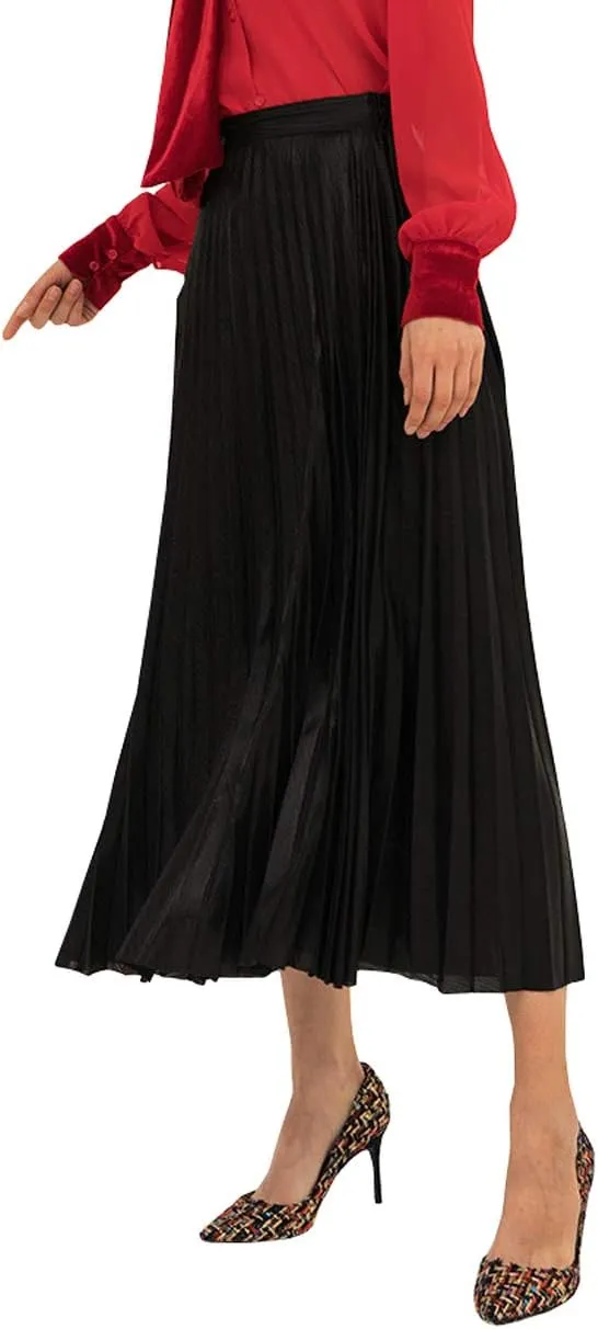 Only Faith Womens Elastic Metal Color High Waist Swing Skirt Fashion Midi Skirt