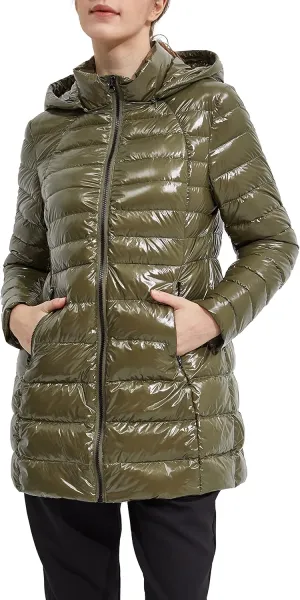 Orolay Women's Light Quilted Down Jacket Bubble Coat Packable Hooded Puffer Jacket