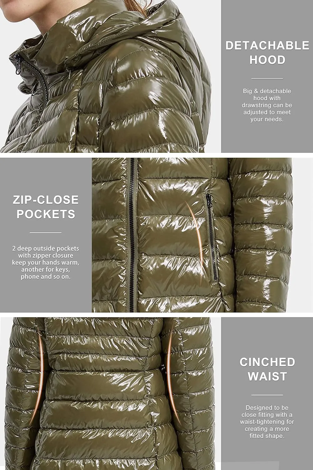 Orolay Women's Light Quilted Down Jacket Bubble Coat Packable Hooded Puffer Jacket
