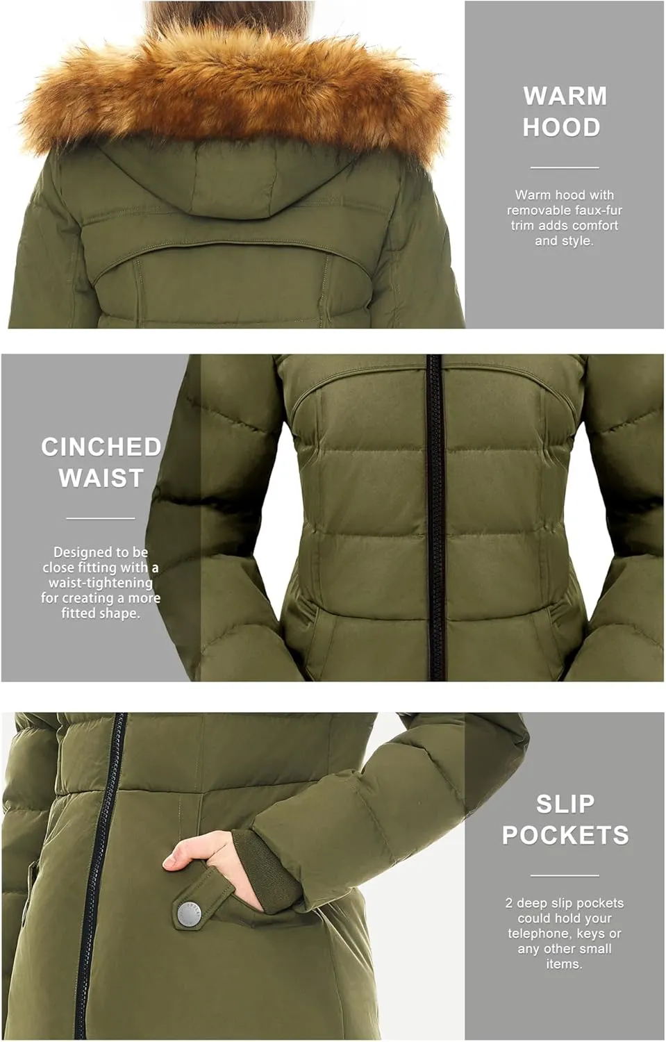 Orolay Women's Winter Down Jacket with Faux Fur Trim Hood