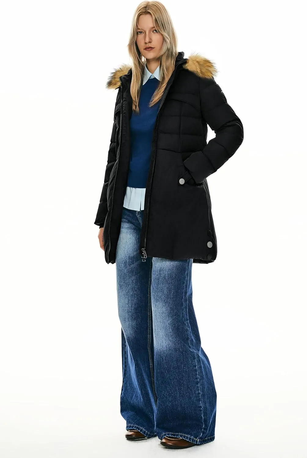 Orolay Women's Winter Down Jacket with Faux Fur Trim Hood