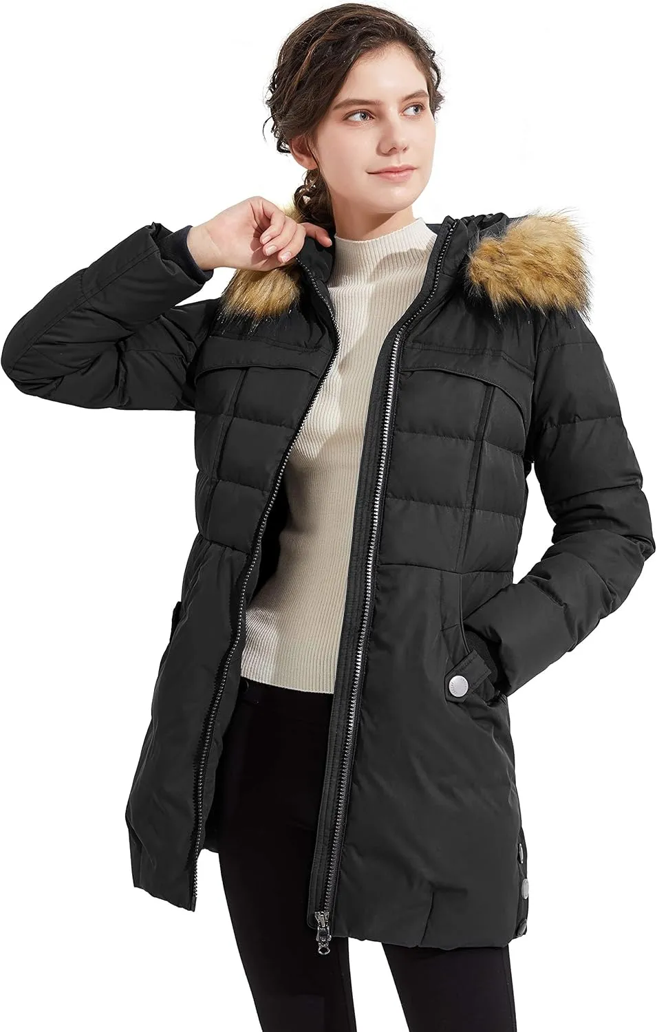 Orolay Women's Winter Down Jacket with Faux Fur Trim Hood