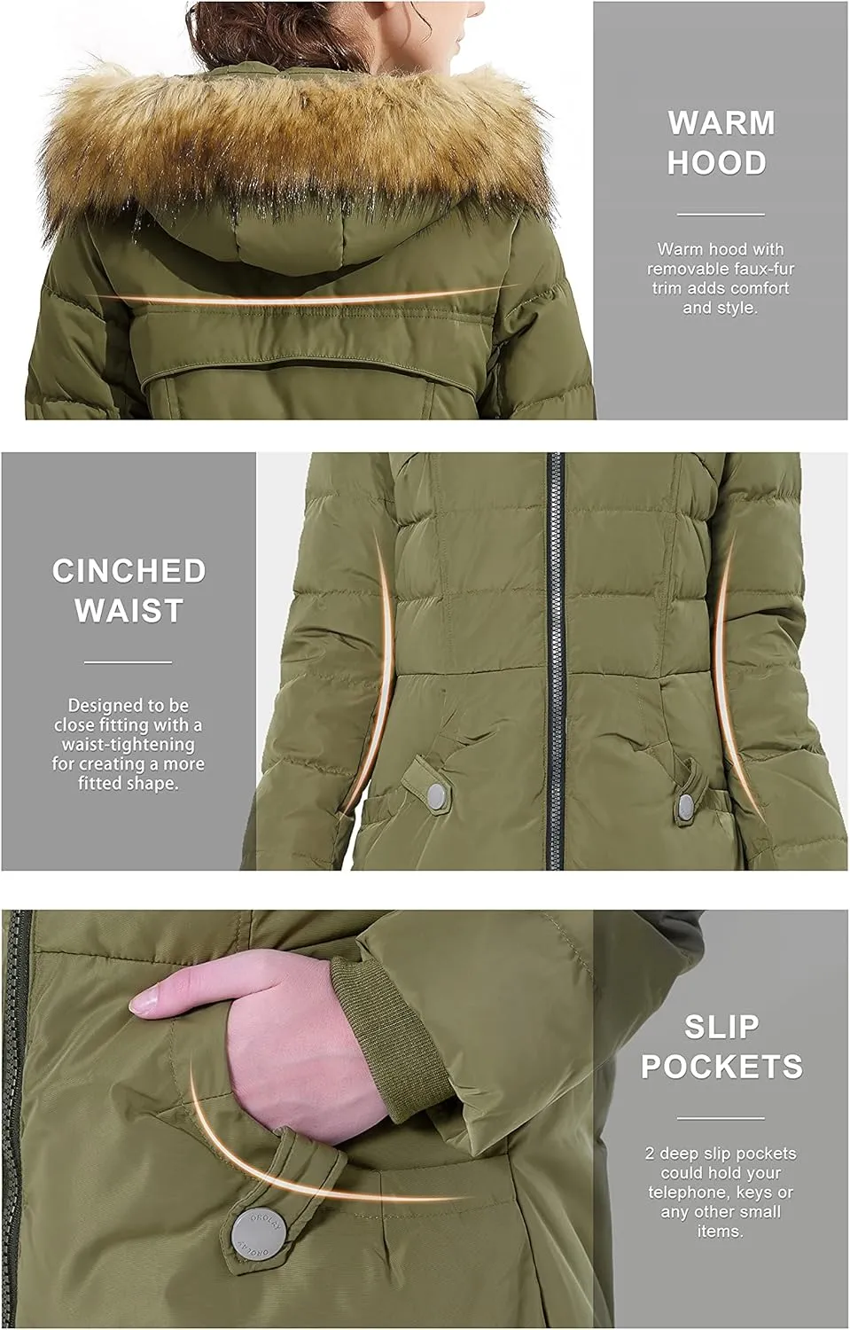 Orolay Women's Winter Down Jacket with Faux Fur Trim Hood