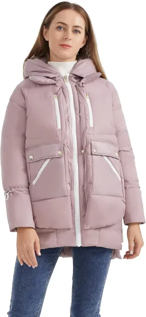 Orolay Women's Winter Thickened Down Coat Windproof Hooded Puffer Jacket with 6 Pockets