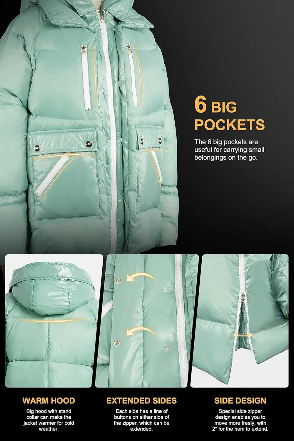 Orolay Women's Winter Thickened Down Coat Windproof Hooded Puffer Jacket with 6 Pockets