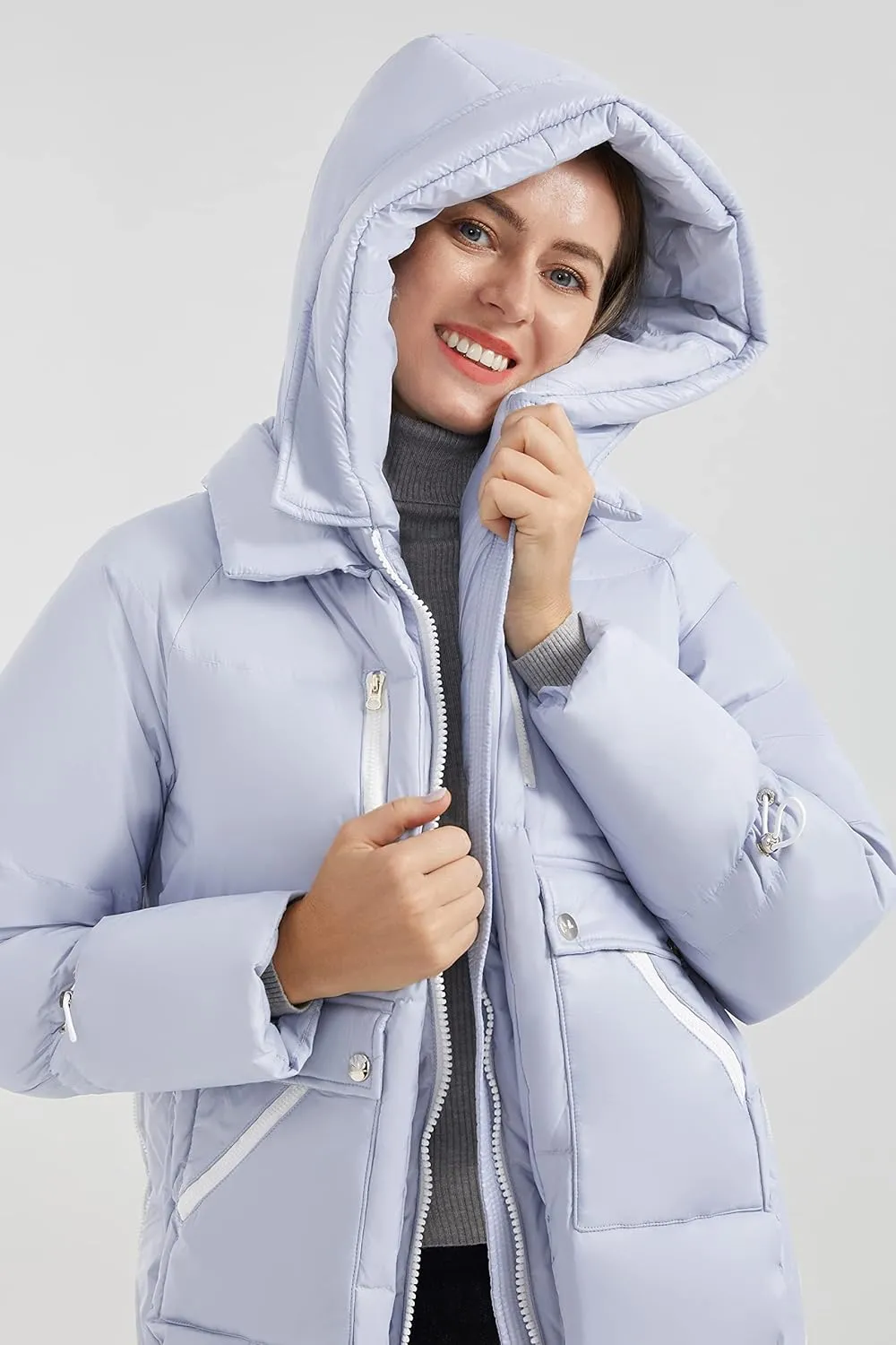 Orolay Women's Winter Thickened Down Coat Windproof Hooded Puffer Jacket with 6 Pockets
