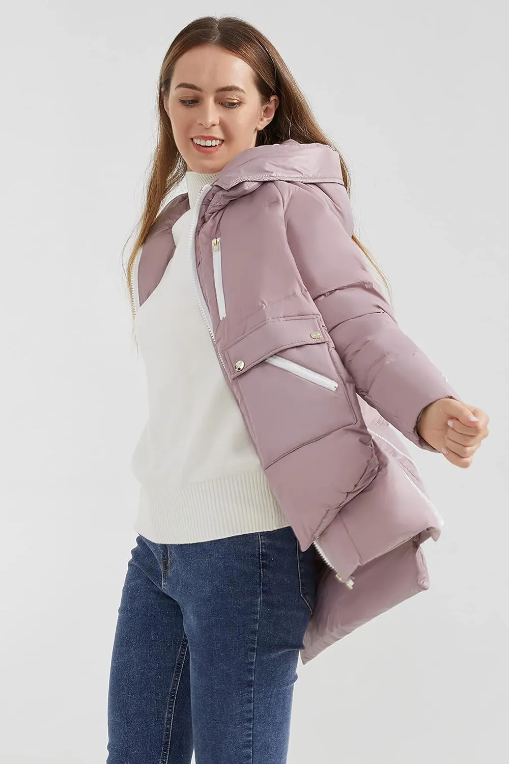 Orolay Women's Winter Thickened Down Coat Windproof Hooded Puffer Jacket with 6 Pockets