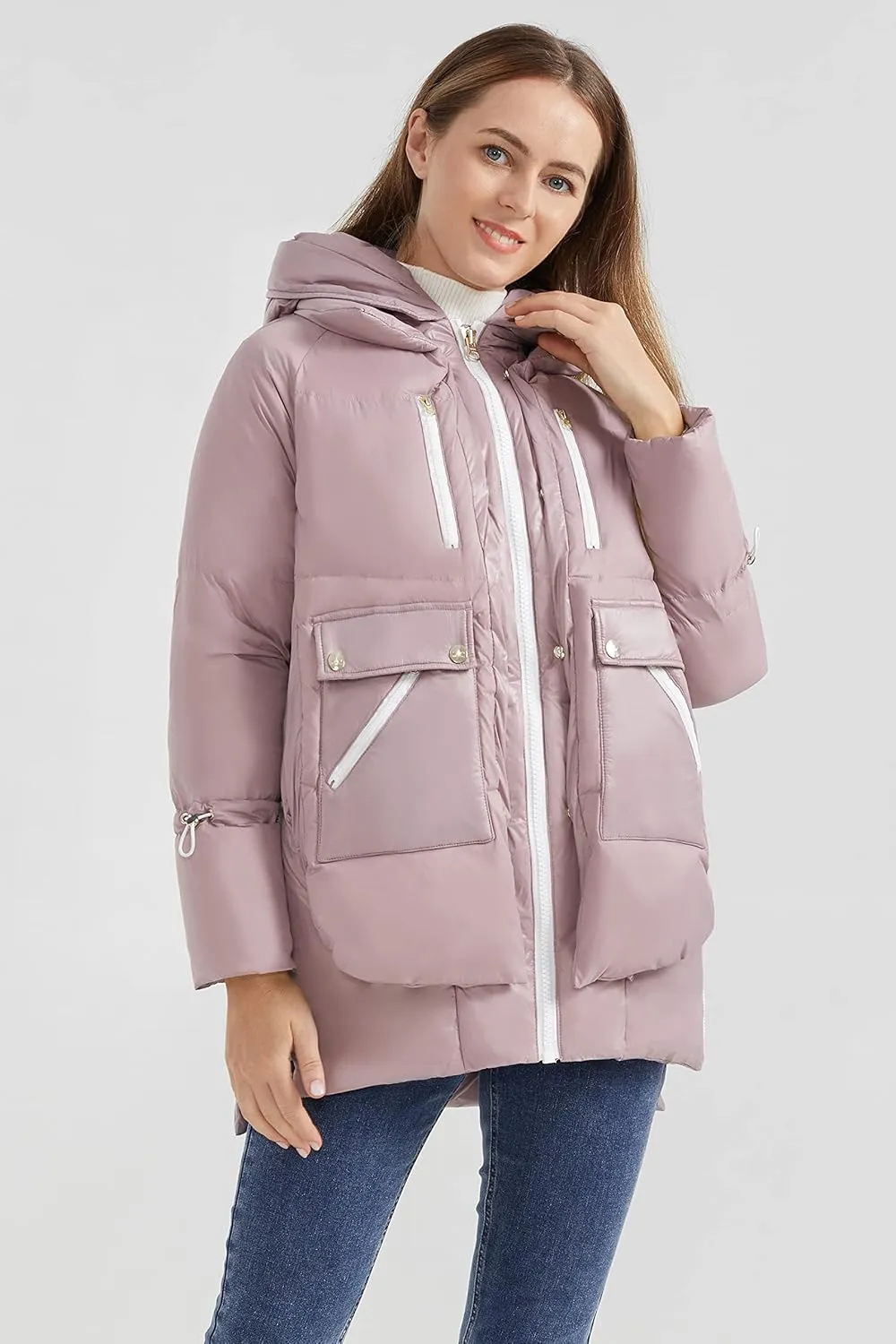 Orolay Women's Winter Thickened Down Coat Windproof Hooded Puffer Jacket with 6 Pockets