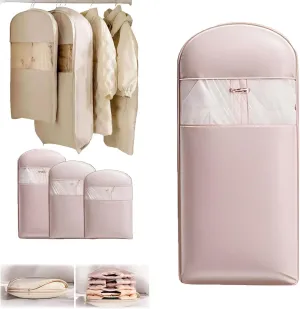 Otherwisie Space Saving Hanging Garment Bag With Self Compression Zipper, Hanger Organizer Space Saver Storage Bags For Coats, 2025 New Space Saving Hanging Protector (Pink, X-Large)