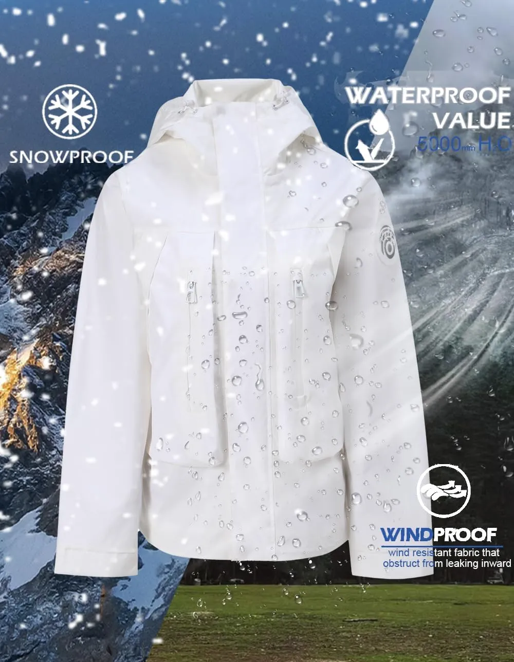 Outdoor Hiking 3 in 1 Women Spring Travel Snowboard Jacket Waterproof Rain Insulated,Lightweight Down Puffer Coat