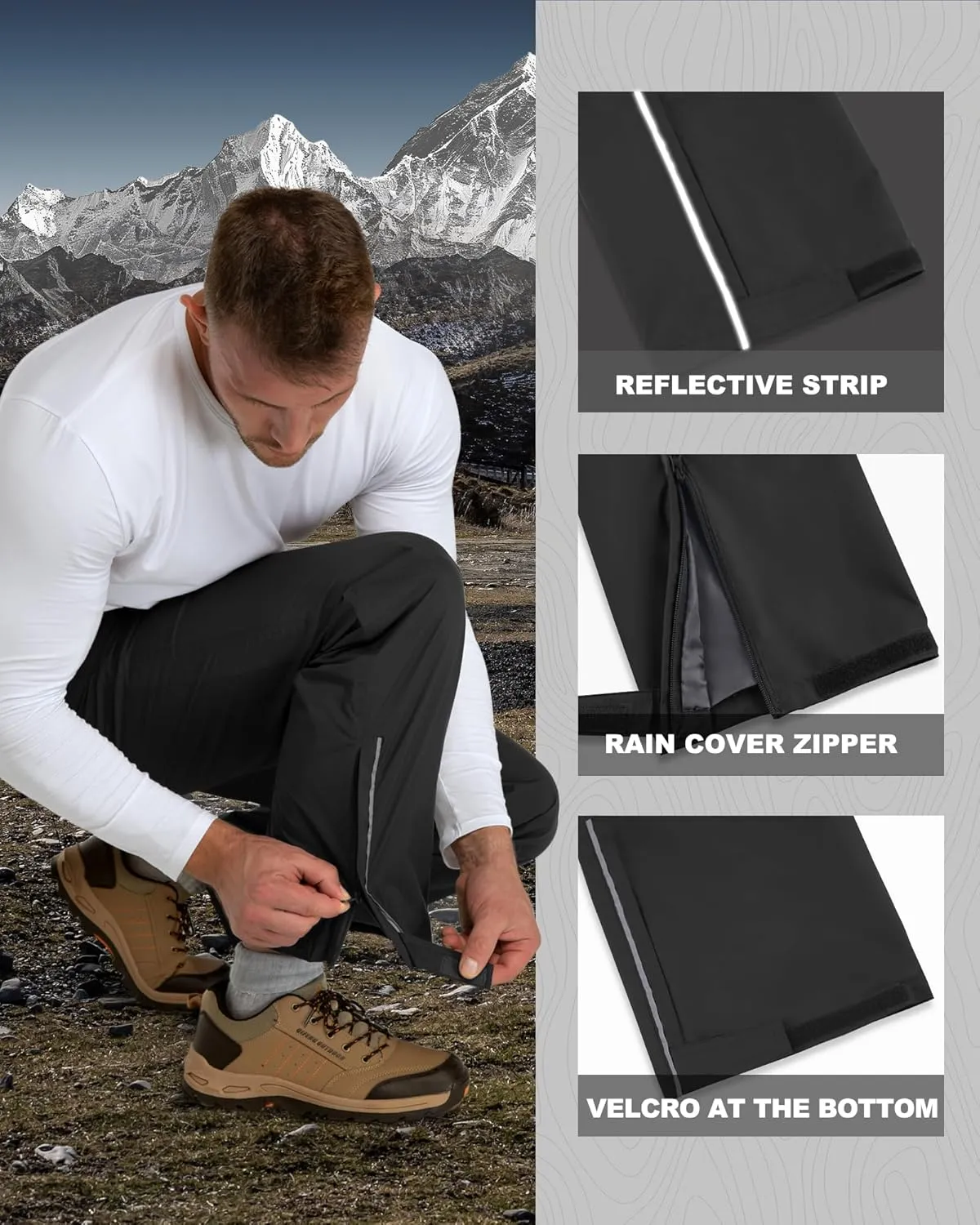 Outdoor Ventures Men's Rain Pants Waterproof Rain Overall Pants Windproof Packable Rain Outdoor Pants for Hiking Fishig Golf