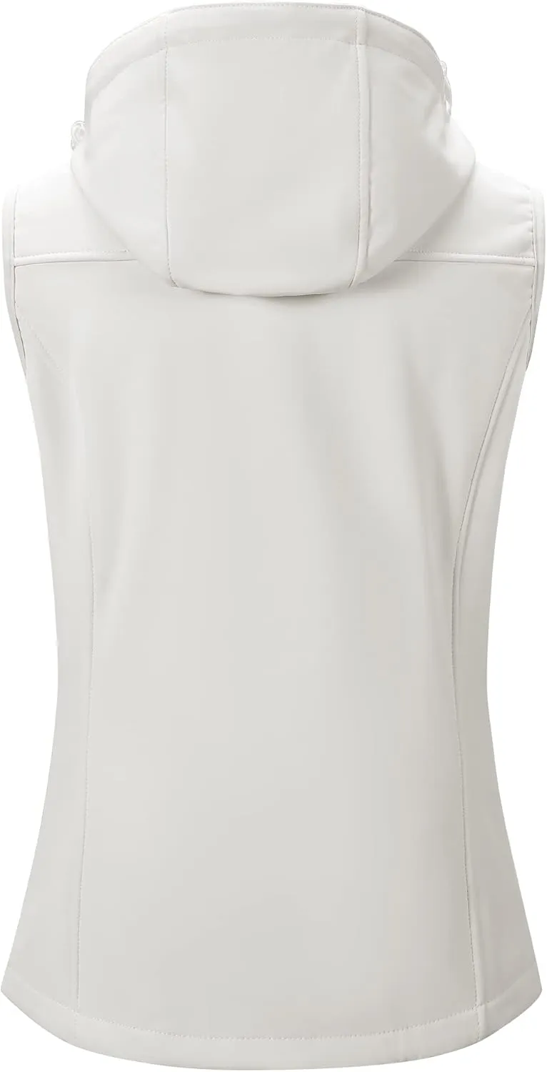 Outdoor Ventures Women's Hooded Lightweight Softshell Vest, Windproof Fleece Lined Sleeveless Jacket for Golf Running Travel