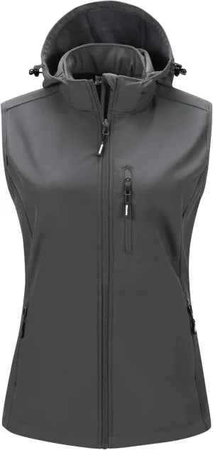 Outdoor Ventures Women's Hooded Lightweight Softshell Vest, Windproof Fleece Lined Sleeveless Jacket for Golf Running Travel