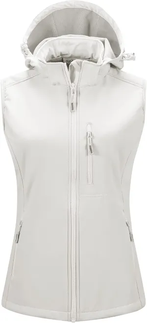 Outdoor Ventures Women's Hooded Lightweight Softshell Vest, Windproof Fleece Lined Sleeveless Jacket for Golf Running Travel