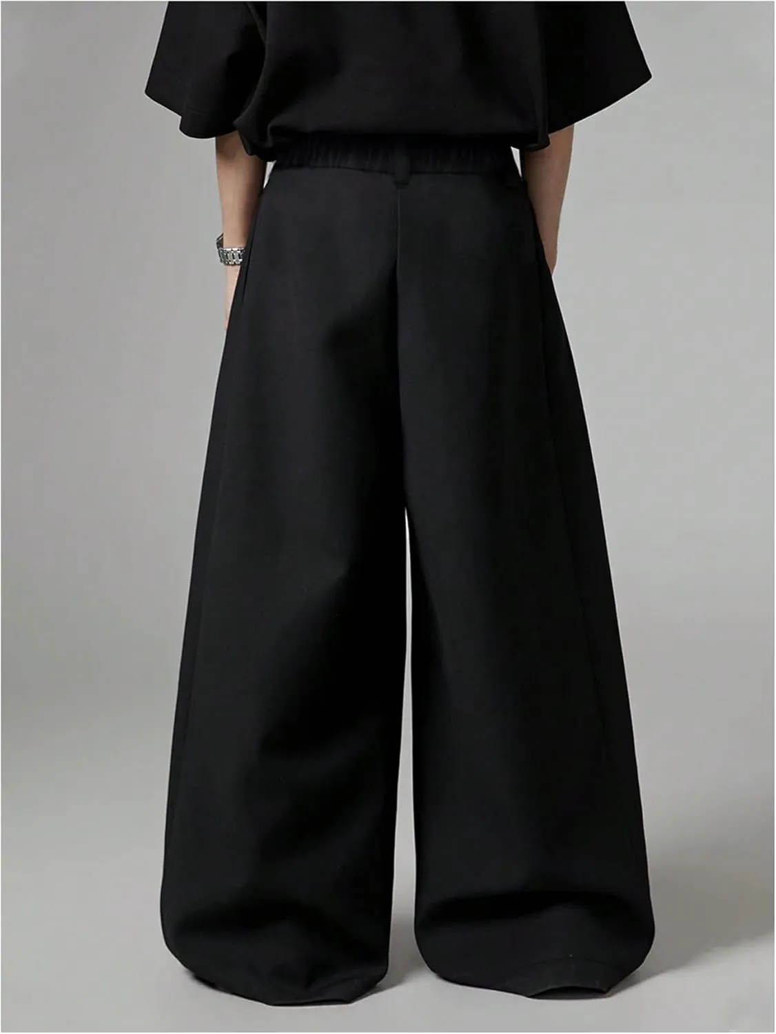OYOANGLE Men's Baggy Wide Leg Pants Zipper Fly Pleated Work Casual Long Trousers with Pocket