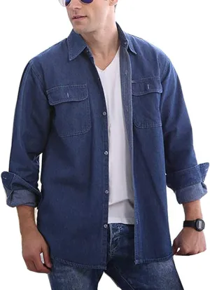 PAODIKUAI Men's Regular fit Long Sleeve Denim Shirt Comfort Work Shirt with Pocket