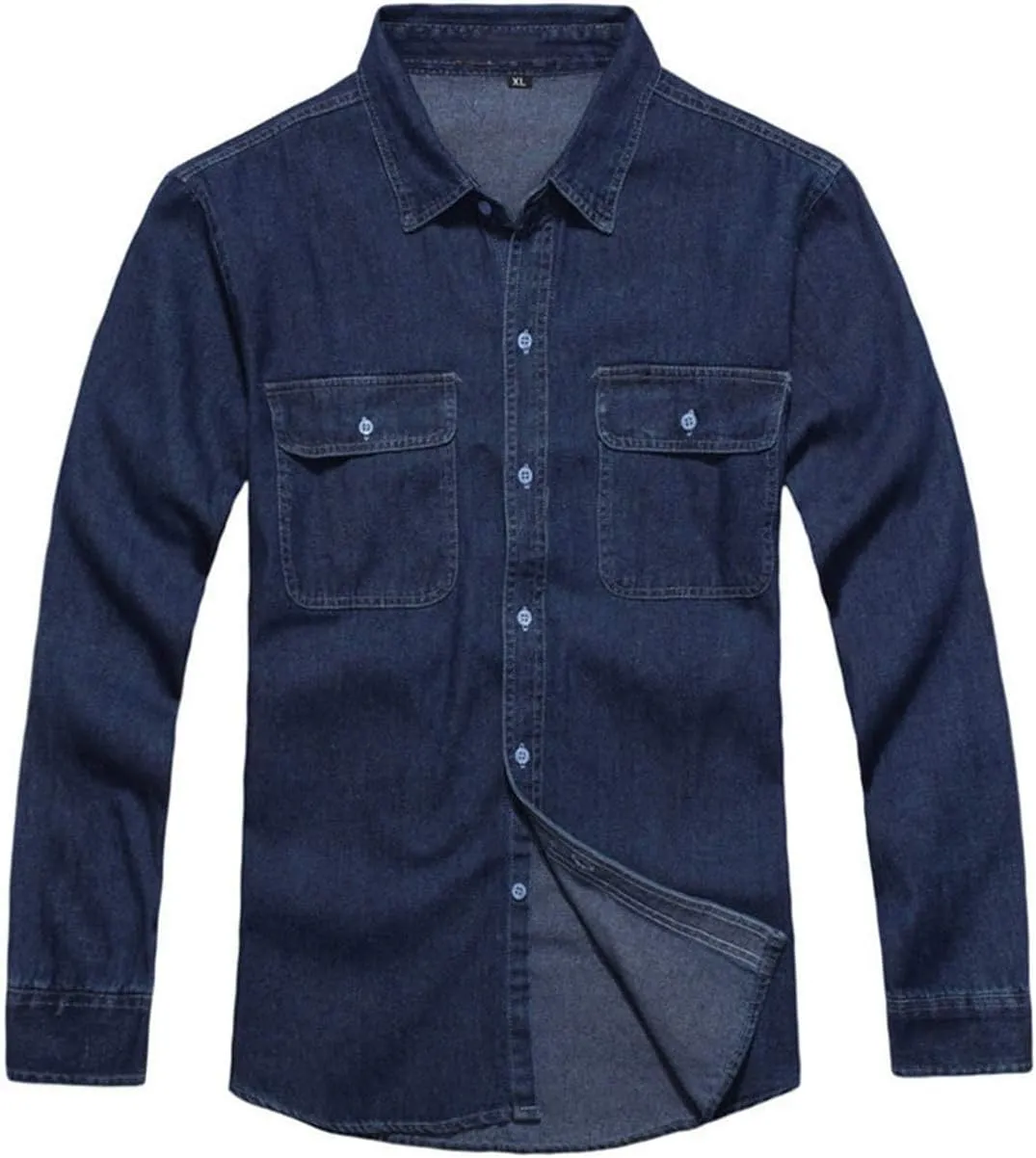 PAODIKUAI Men's Regular fit Long Sleeve Denim Shirt Comfort Work Shirt with Pocket