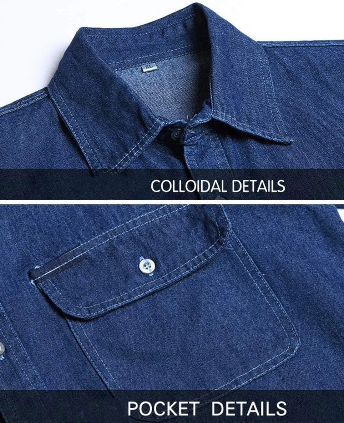 PAODIKUAI Men's Regular fit Long Sleeve Denim Shirt Comfort Work Shirt with Pocket