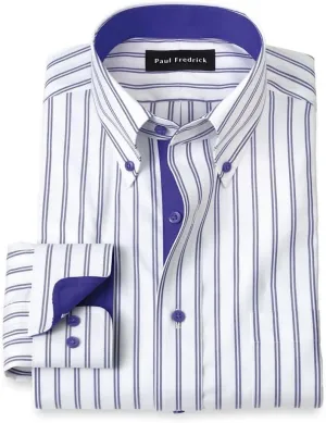 Paul Fredrick Men's Classic Fit Comfort Stretch Non-Iron Stripe Dress Shirt