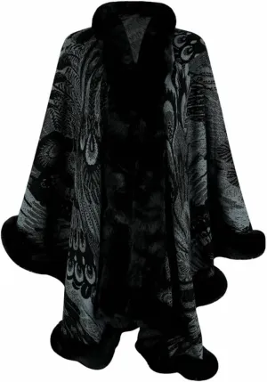 Peacock Pattern Faux Fur Shawl for Women Fur Trim Cardigan Cloak Coat Fur Collar Poncho Cape Wraps for Evening Dresses