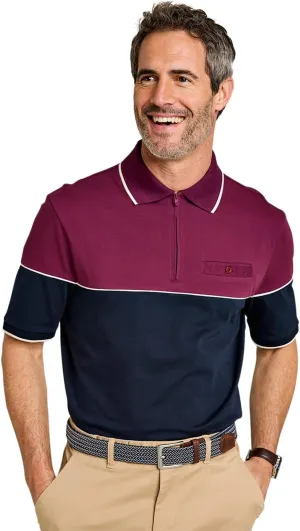 Pegasus Men's Stylish Zip Neck Polo Shirt with Flat Knit Collar, Cuffs & Buttoned Chest Pocket