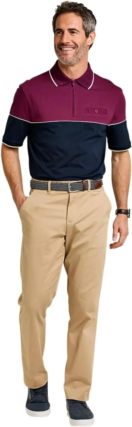 Pegasus Men's Stylish Zip Neck Polo Shirt with Flat Knit Collar, Cuffs & Buttoned Chest Pocket
