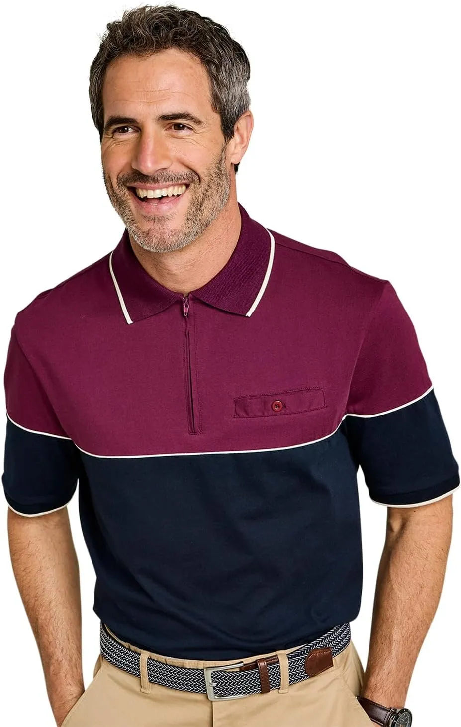 Pegasus Men's Stylish Zip Neck Polo Shirt with Flat Knit Collar, Cuffs & Buttoned Chest Pocket