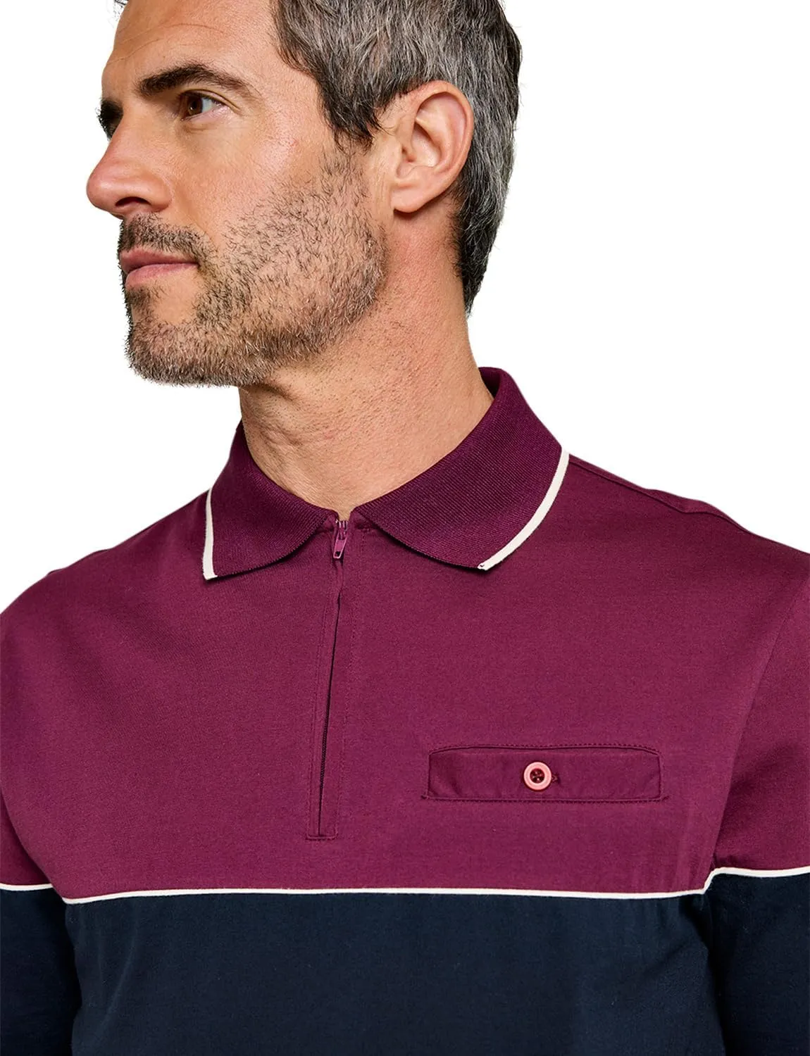 Pegasus Men's Stylish Zip Neck Polo Shirt with Flat Knit Collar, Cuffs & Buttoned Chest Pocket
