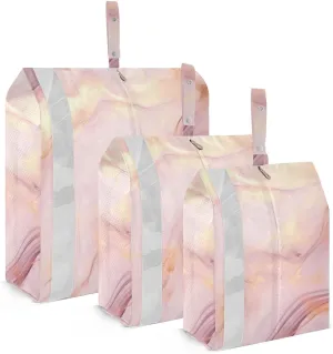 Pink Gold Marble Compression Packing Cubes, 3pcs Compressible Expandable Travel Packing Organizer, Travel Cubes for Suitcase Carry On
