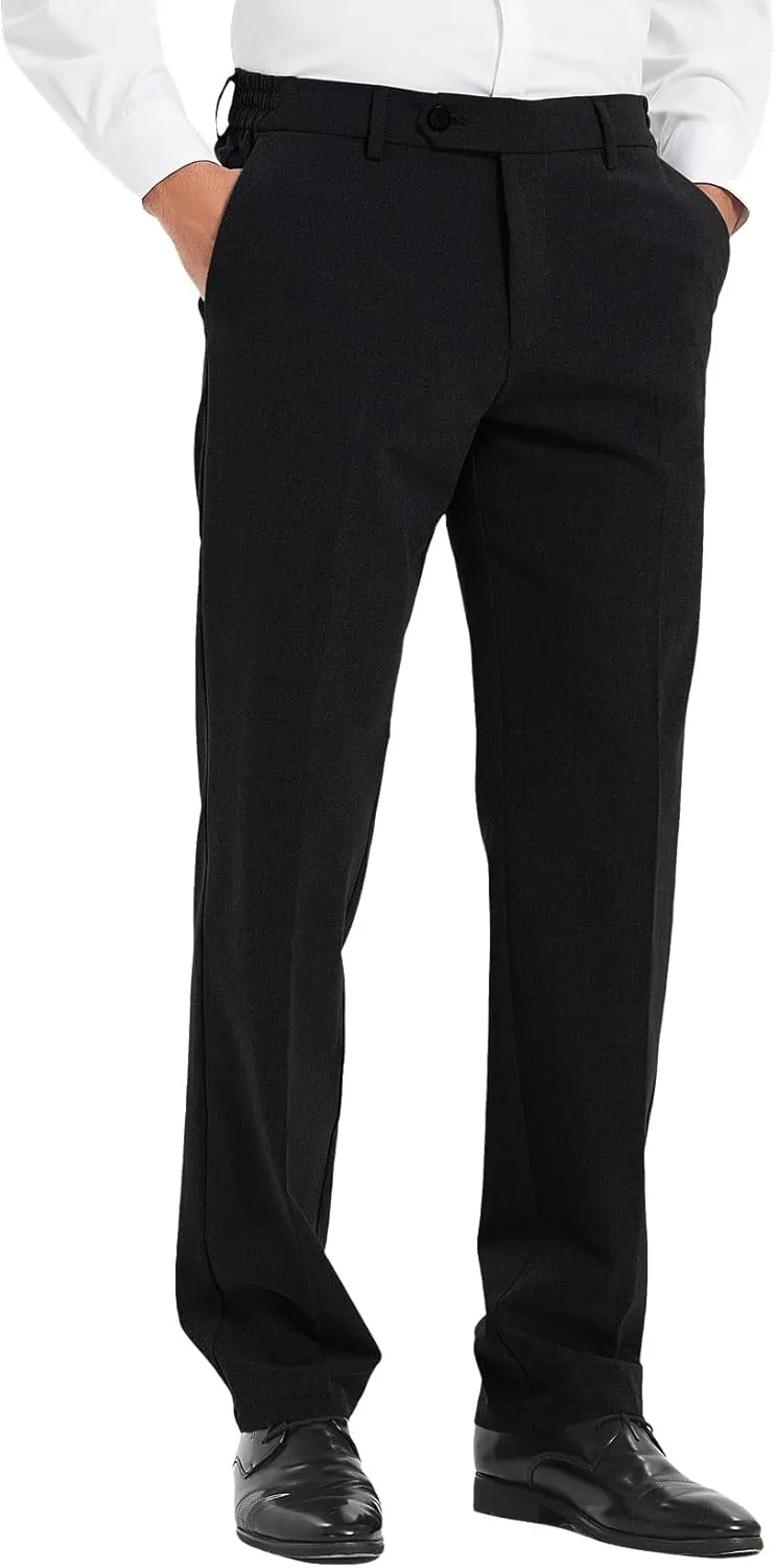 Plaid&Plain Men's Dress Pants with Elastic Waistband and Stretchy Fabric Straight Fit